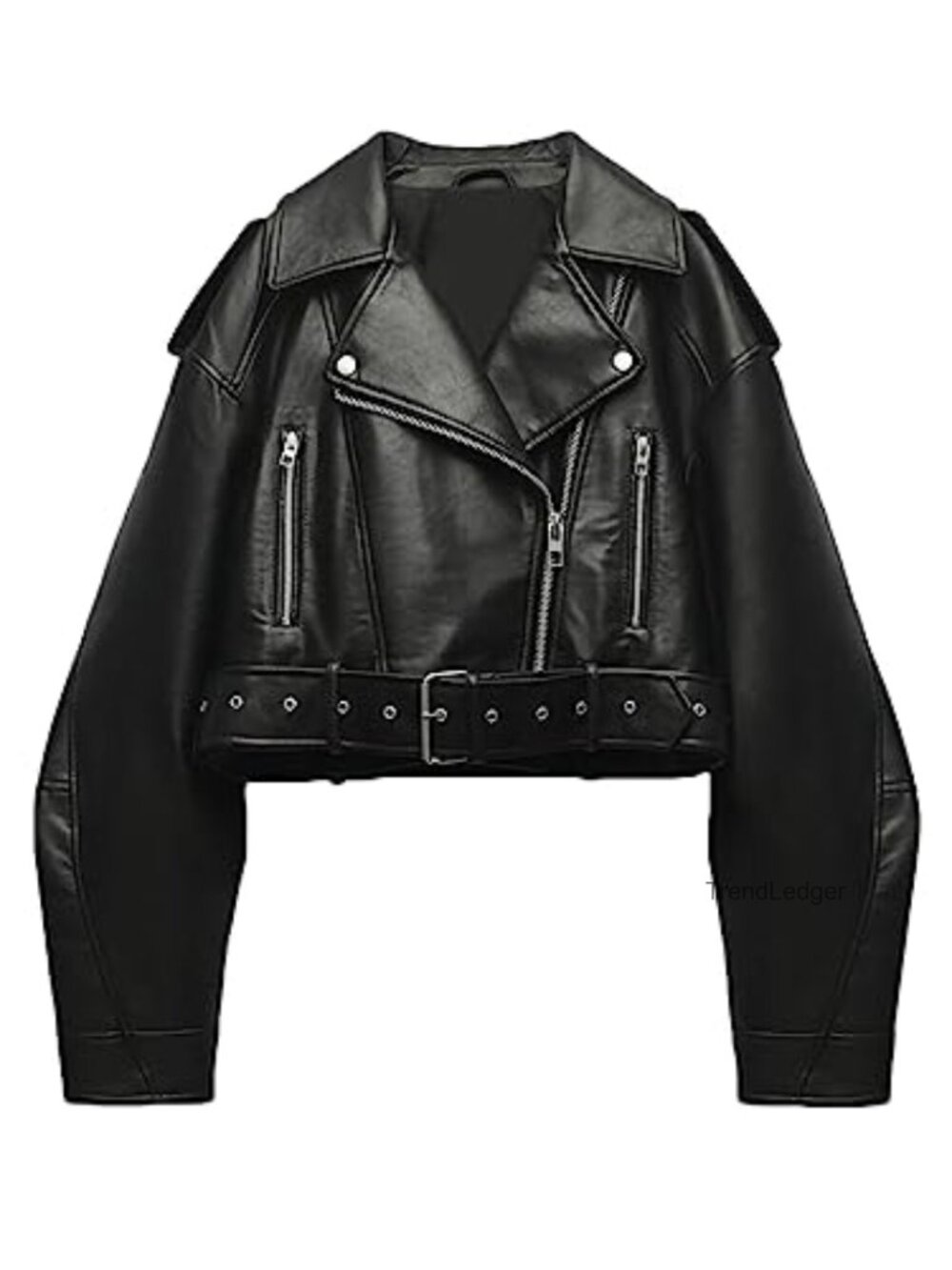 Faux Leather Cropped Biker Jacket with Belt